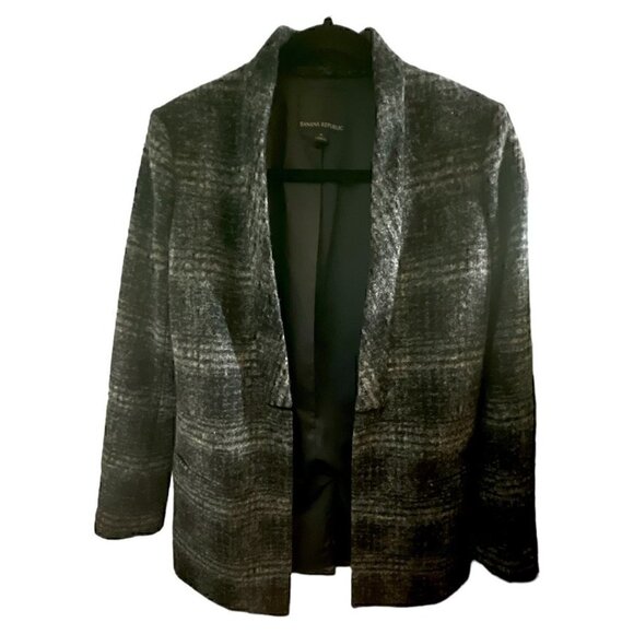 Women's Y2K Banana Republic Black Gray Wool Blend Blazer Chic Style Jacket Sz 6 - Picture 7 of 11